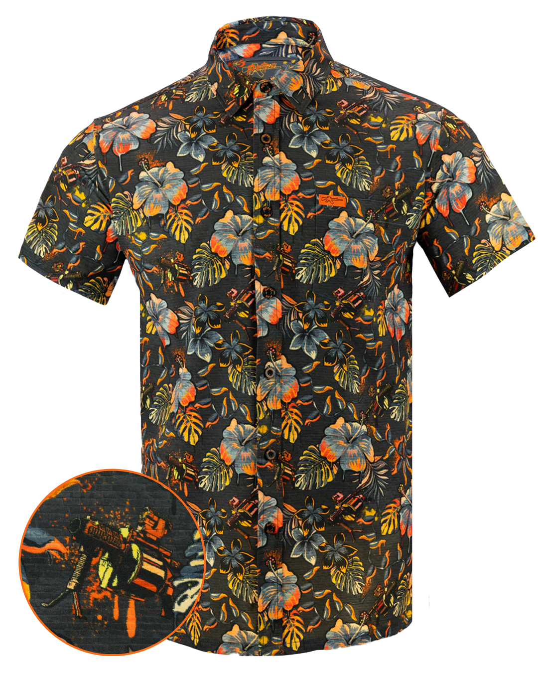 Hawaiian Drip Button Down (Black/Orange)